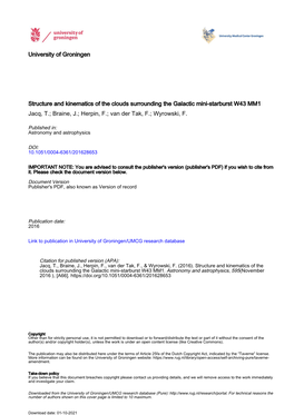 Structure and Kinematics of the Clouds Surrounding the Galactic Mini-Starburst W43 MM1 Jacq, T.; Braine, J.; Herpin, F.; Van Der Tak, F.; Wyrowski, F