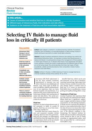 181121 Selecting Iv Fluids to Manage Fluid Loss in Critically Ill Patients