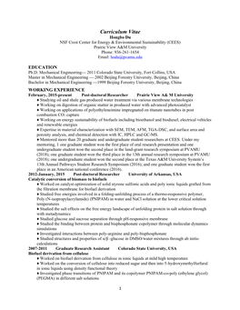 Curriculum Vitae Hongbo Du NSF Crest Center for Energy & Environmental Sustainability (CEES) Prairie View A&M University Phone: 936-261-1654 Email: Hodu@Pvamu.Edu