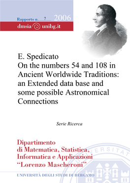 E. Spedicato on the Numbers 54 and 108 in Ancient Worldwide