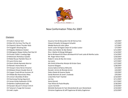 New Conformation Titles for 2007