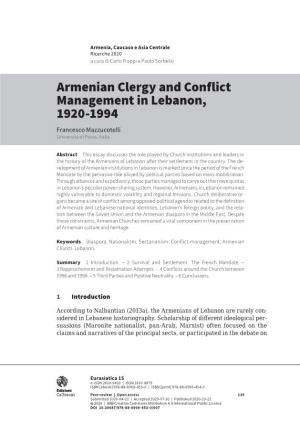 Armenian Clergy and Conflict Management in Lebanon, 1920-1994 Francesco Mazzucotelli Università Di Pavia, Italia