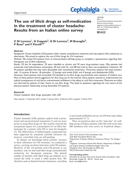The Use of Illicit Drugs As Self-Medication in the Treatment of Cluster Headache: Results from an Italian Online Survey