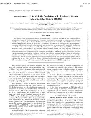 Assessment of Antibiotic Resistance in Probiotic Strain Lactobacillus Brevis KB290