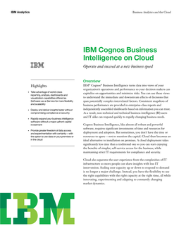 IBM Cognos Business Intelligence on Cloud Operate and Succeed at a New Business Speed