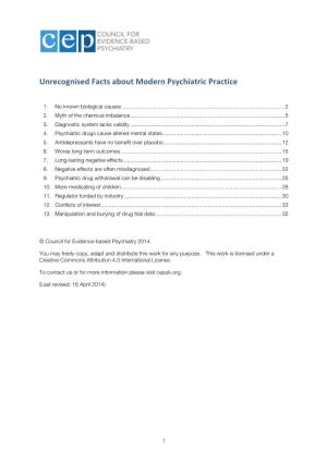 Attachment 3: Unrecognised Facts About Modern Psychiatric Practice