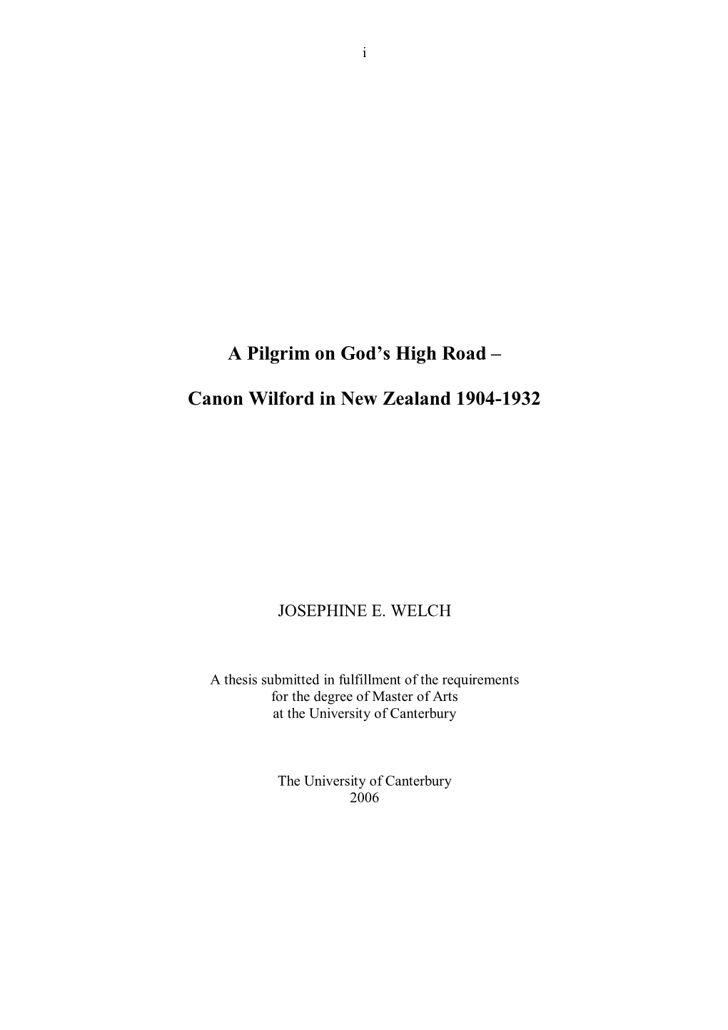 A Pilgrim on God's High Road Œ Canon Wilford in New Zealand