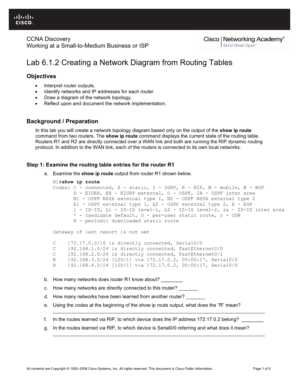 Lab 6.1.2 Creating a Network Diagram from Routing Tables