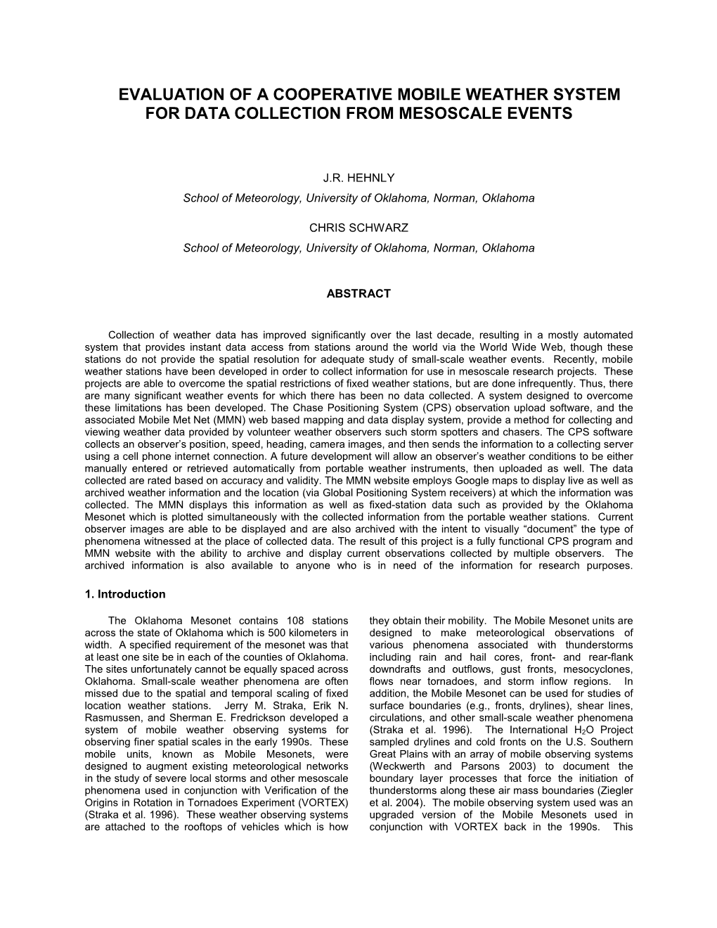 Evaluation of a Cooperative Mobile Weather System for Data Collection from Mesoscale Events