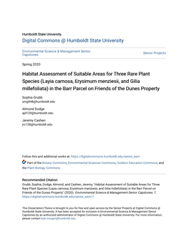 Habitat Assessment of Suitable Areas For