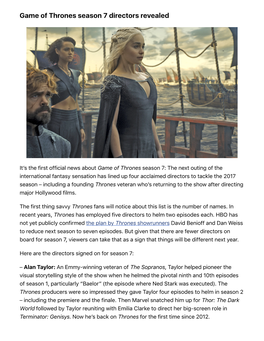 Game of Thrones Season 7 Directors Revealed | EW.Com