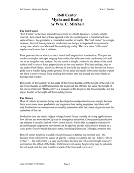 Roll Center Myths and Reality by Wm. C. Mitchell