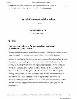 Grenfell Tower and Building Safety 18 December 2017 Volume 633 the Secretary of State for Communities and Local Government (Saji