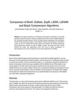 Comparison of Brotli, Deflate, Zopfli, LZMA, LZHAM and Bzip2 Compression Algorithms