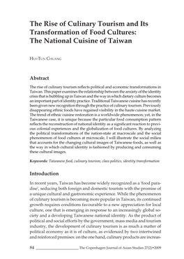 The Rise of Culinary Tourism and Its Transformation of Food Cultures: the National Cuisine of Taiwan