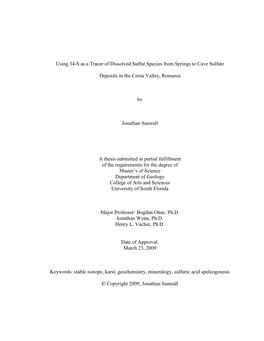 Using 34-S As a Tracer of Dissolved Sulfur Species from Springs to Cave Sulfate