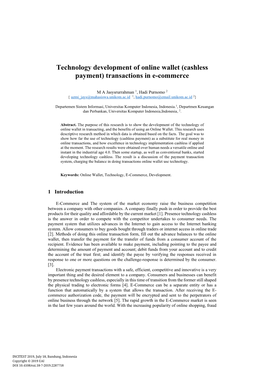 Technology Development of Online Wallet (Cashless Payment) Transactions in E-Commerce