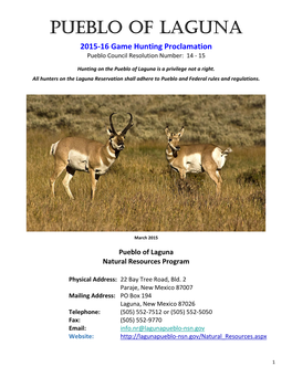 2015-16 Big Game Hunting Proclamation