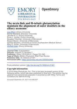 The Nexin Link and B-Tubule Glutamylation Maintain the Alignment Of