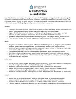 JOB DESCRIPTION Design Engineer