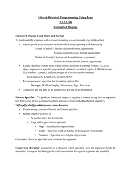 Object Oriented Programming Using Java 2.3.3.1.9B Formatted Display