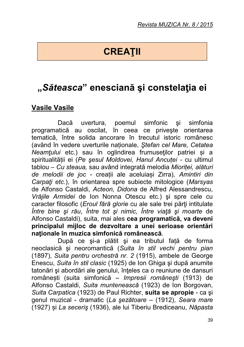 CREAŢII „Săteasca” Enesciană Şi Constelaţia Ei