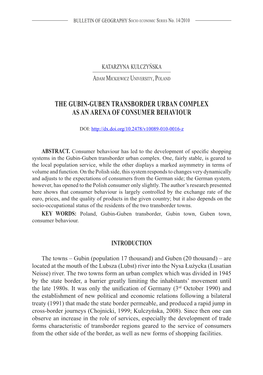 The Gubin-Guben Transborder Urban Complex As an Arena of Consumer Behaviour