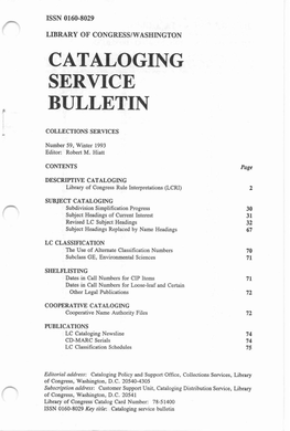 Cataloging Service Bulletin 059, Winter 1993
