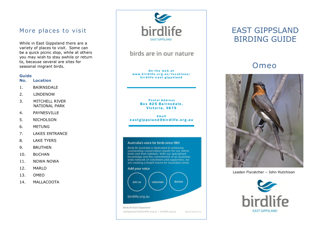 EAST GIPPSLAND BIRDING GUIDE Omeo