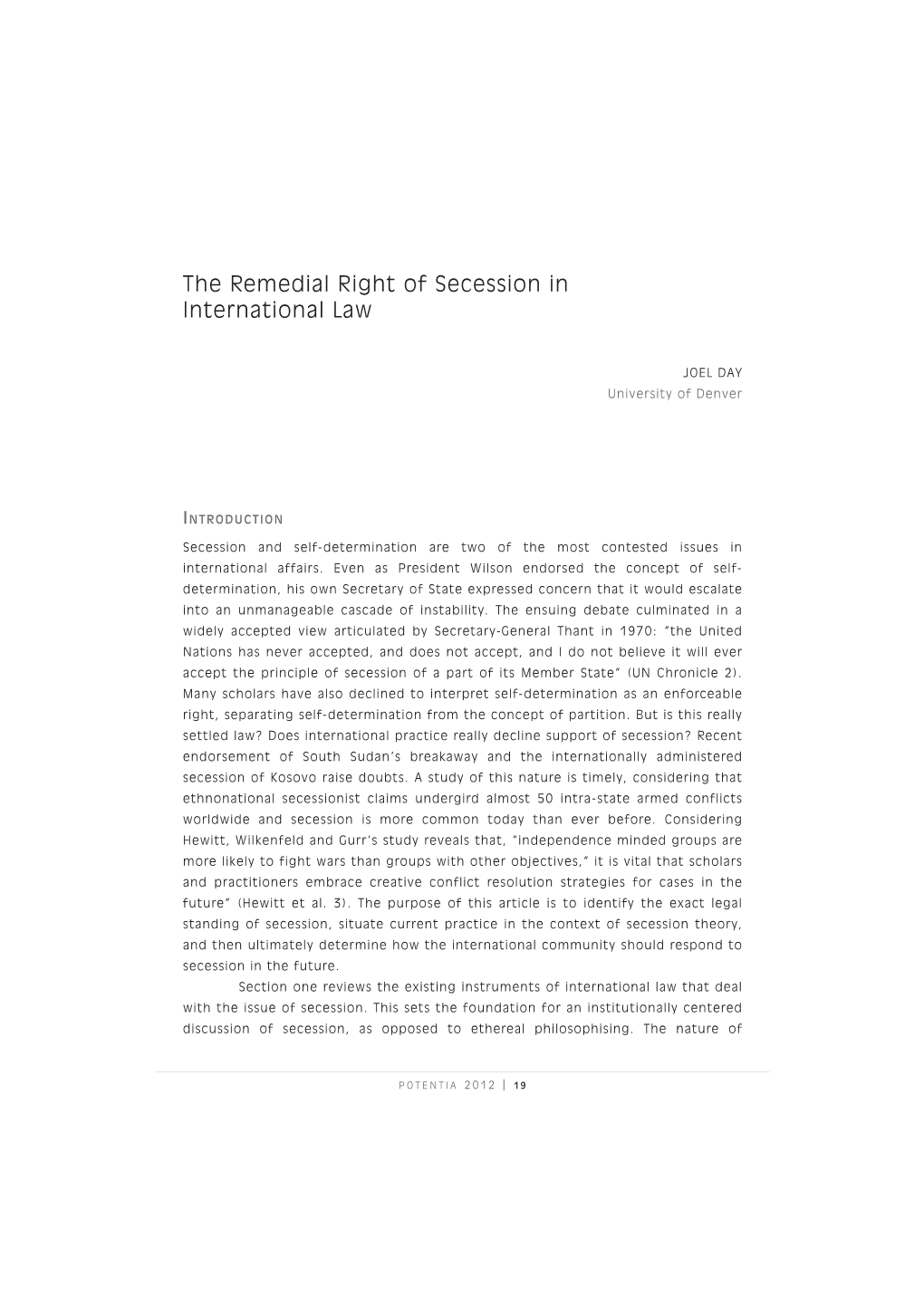 The Remedial Right of Secession in International Law