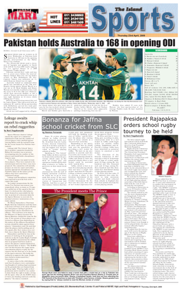 Pakistan Holds Australia to 168 in Opening ODI DUBAI, United Arab Emirates (AP) - SCOREBOARD