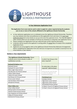 In-Year Admission Application Form Section 1