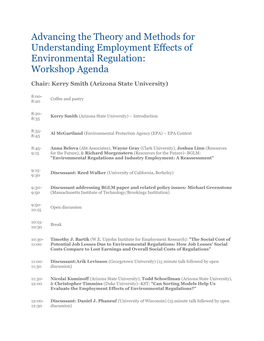 Advancing the Theory and Methods for Understanding Employment Effects of Environmental Regulation: Workshop Agenda