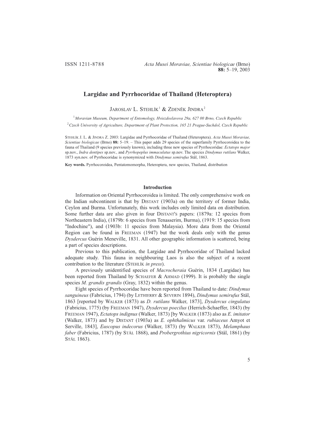 Largidae and Pyrrhocoridae of Thailand (Heteroptera)