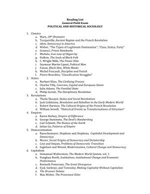 Political and Historical Sociology Reading List(1).Pdf