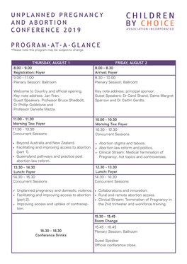 Unplanned Pregnancy and Abortion Conference 2019 Program-At-A-Glance