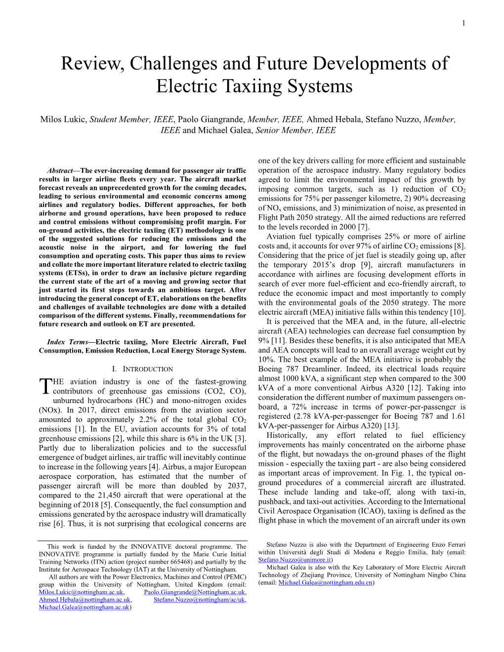 Review, Challenges and Future Developments of Electric Taxiing Systems