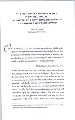 David W Maxey Gladwyne, Pennsylvania December 1 3, 1770