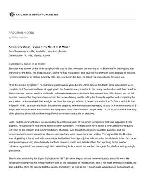 PROGRAM NOTES Anton Bruckner