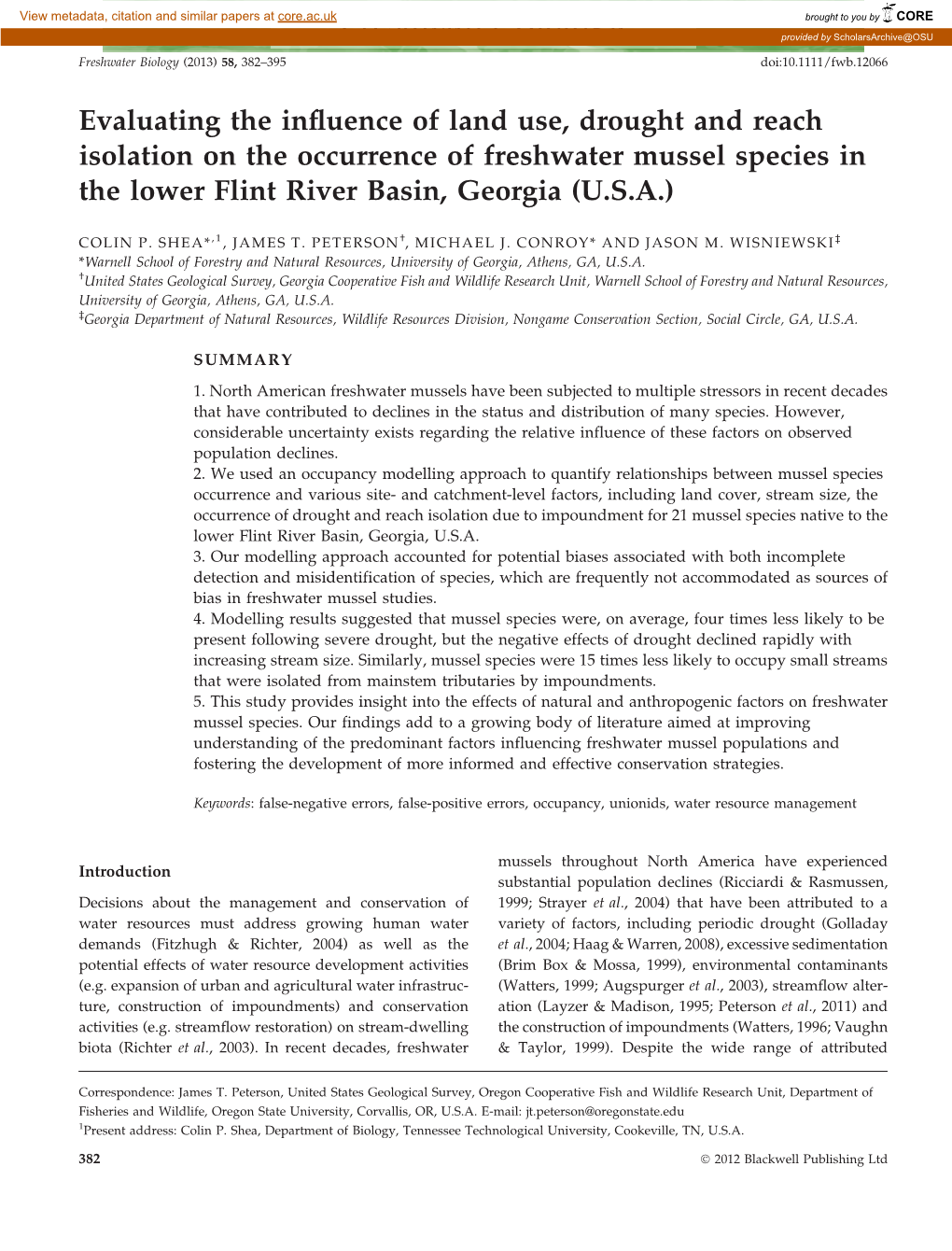 Evaluating the Influence of Land Use, Drought and Reach Isolation