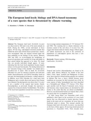 The European Land Leech: Biology and DNA-Based Taxonomy of a Rare Species That Is Threatened by Climate Warming
