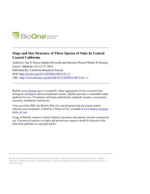 Stage and Size Structure of Three Species of Oaks in Central Coastal California Author(S): Ian S
