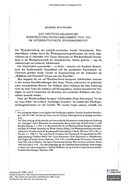 Das Deutsch-Israelische Wiedergutmachungsabkommen Von 1952 Im Internationalen Zusammenhang*