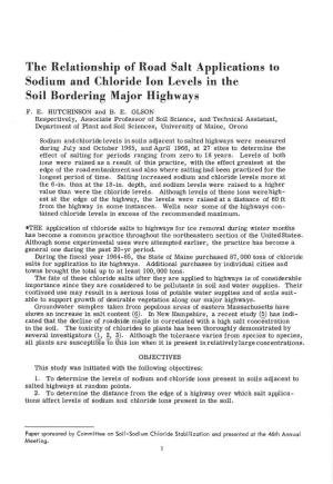 The Relationship of Road Salt Applications to Sodium and Chloride Ion Levels in the Soil Bordering Major Highways