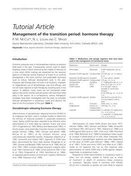 Tutorial Article Management of the Transition Period: Hormone Therapy P