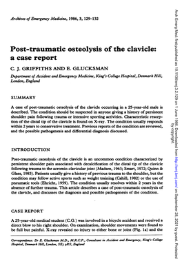 Post-Traumatic Osteolysis of the Clavicle: a Case Report C