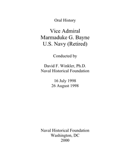 Vice Admiral Marmaduke G. Bayne US Navy