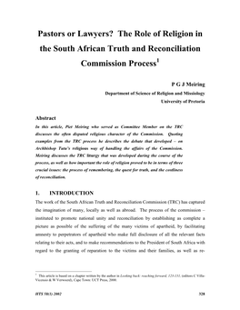 The Role of Religion in the South African Truth and Reconciliation Commission Process1