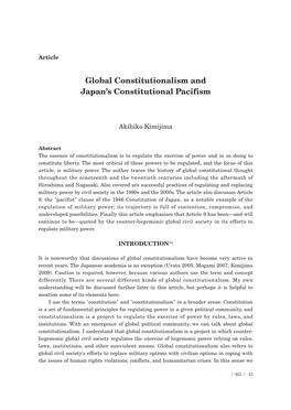 Global Constitutionalism and Japan's Constitutional Pacifism