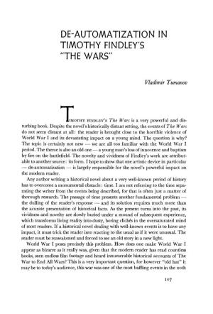 De-Automatization in Timothy Findley's "The Wars"